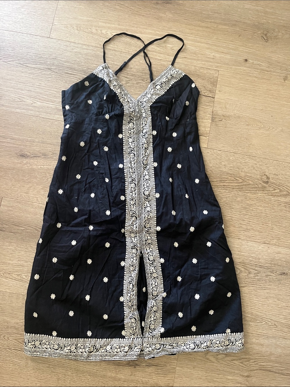 GAP Black Embroidered Midi Dress with Silver Accents